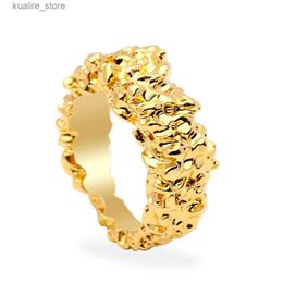 Cluster Rings Punk Rock Texture Ring Gold Colour Simple Finger Rings For Women Fashion Jewellery Dropshipping L240315