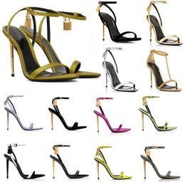 23S Elegant Brand Women Shoes Padlock Pointy Naked Sandals Shoes Hardware Lock and key Woman Metal Stiletto Heel Party Dress Wedding EU35-43 tomsford