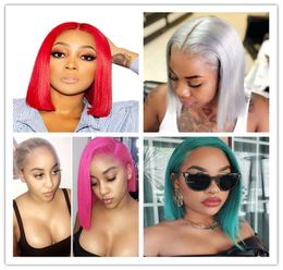 Short Straight Bob Human Hair Wigs Transpaent Lace Front 13X4 Colored hair8303309