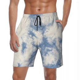 Men's Shorts Blue Crumple Tie-Dye Board Summer Cool Fashion Funny Running Beach Male Quick Dry Hawaii Large Size Swim Trunks