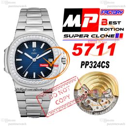 5711/1A CAL A324SC Automatic Mens Watch MPF Diamonds Bezel D-Blue Texture Dial Stick Markers Stainless steel bracelet Super Edition Reloj Hombre Puretimewatch PTPP