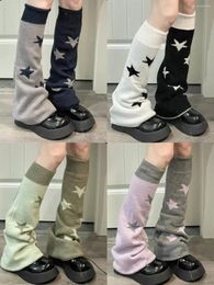 Women Socks Kawaii Knit For Casual Star Print Two Side Wear Goth Knee High Boot Cuffs Winter Warm