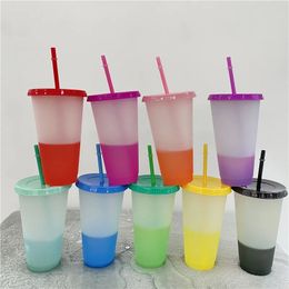10Pcs Colour Changing Plastic Cups Food Grade Straw Tumbler With Lid 710Ml Large Capacity Cold Drinking Cup Fashion Water Bottle 240314
