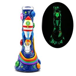 Glass Bongs With Spacecraft,Borosilicate Glass Water Pipe With Space Planet,Glass Hookah With Luminous Star,Hand Painted,Polymer Clay Meteorite Glass Smoking Item