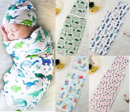 baby sleeping bag Hat Cute style swaddles cartoon Dinosaur flowers printed child infant wrapped8226444