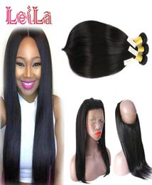 Indian Virgin Hair 360 Lace Frontal with 3 Bundles Straight Hair Full 4 Pieceslot Unprocessed Human Hair Frontal Closure with Bun1305487