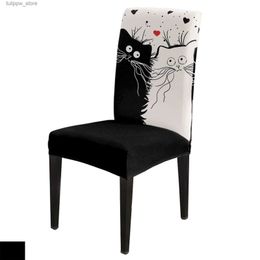 Chair Covers Black White Cat Dining Chair Cover 4/6/8PCS Spandex Elastic Chair Slipcover Case for Wedding Hotel Banquet Dining Room L240315
