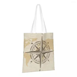 Shopping Bags Nautical Compass Old Reusable Grocery Folding Totes Washable Lightweight Sturdy Polyester Gift