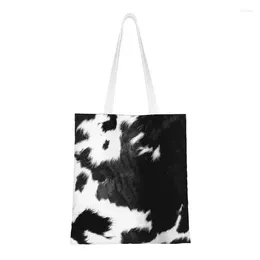 Shopping Bags Modern Cowhide Faux Leather Bag Women Shoulder Canvas Tote Printing Portable Fur Texture Groceries Shopper