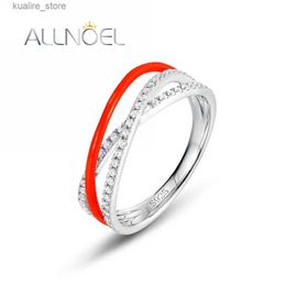 Cluster Rings ALLNOEL 925 Sterling Silver Rings For Women Smooth Red Enamel White Zircon Cross Finger Rings Party Gifts Fine Jewelry Handmade L240315