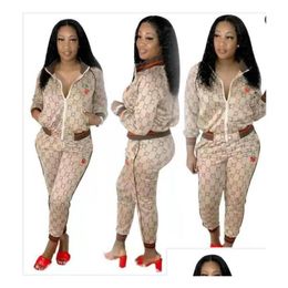 Womens Tracksuits 23Gg Designer Cardigan Zipper Jacket Plover Jogger Pants Luxury Letter Print Two Piece Set Female Slim Drop Delivery Ot5Hp