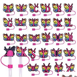 Drinking Sts Colorf Butterfly Alphabet Letter Sile St Toppers Accessories Er Charms Reusable Splash Proof Dust Plug Decorative 8Mm/10M Otzcs