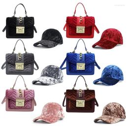 Evening Bags Velvet Hat And Fall Winter Shopping Warm Soft Crossbody Purse Handbags Luxury Women Caps Handbag Set 2024