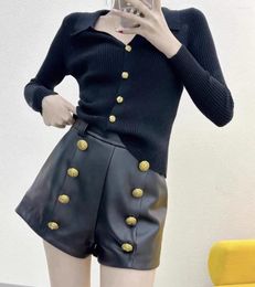Women's Shorts High Quality Genuine Leather Elegant Office Ladies Clothes Fashion Zipper With Buttons Black Sheepskin