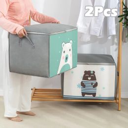 Bins New Large Cartoon Quilt Storage Bag Thicken Waterproof Dustproof Clothes Toy Storage Organizer Wardrobe Organizer Home Storage