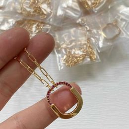 Designer V Gold Plating 1.0 Mijin New LK Colour Separation Electroplated Half Diamond Small Pink Lock Necklace T-shaped