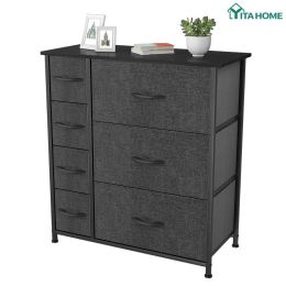 Drawers BOUSSAC 7 Drawers High Dresser Bedroom Living Room Storage Tower Organizer, Black Grey Organizer Chest Be