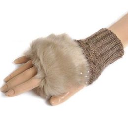Winter Female Warm faux fox Fur fingerless Gloves Women Knitted Wrist Glove half Finger Gloves mittens guantes mujer260g