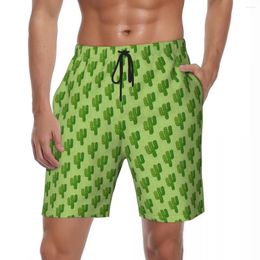 Men's Shorts Summer Board Males Green Cactus Sports Surf Plants Print Short Pants Stylish Quick Dry Swimming Trunks Plus Size