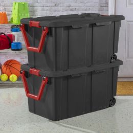 Bins Sterilite Storage Boxes 40 Gallon Wheeled Industrial Tote Plastic Black Set of 2 & Bins Home Storage & Organisation