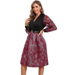 Ethnic Clothing African Dresses For Women Spring Summer Long Sleeves High Waist Elegant Party Sun Dress Clothes Vestidos With Belt