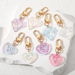 Keychains Fashion Colourful Heart Hexagonal Keychain Keyring For Friend Couple Cute Bling Geometric Bag Car Holder Box Accessories Jewellery