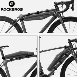 ROCKBROS Bicycle Bag 1.5L Front Tube Triangle Length Double Zipper Cycling Bag Outdoor Scratch-resistant Bike Waterproof Bag 240313