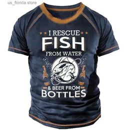 Men's T-Shirts Fishing Pattern Mens T-shirt Letters Print Tops Travel Mens Clothing Summer O Neck Casual Short Slve Ts Vintage Sweatshirt Y240315