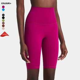 Lu Align Lemon Summer 11 Inch Yoga Women Inseam Length Lycra Fabric Workout Running Shorts Solid Colour Gym Tights Female Short Leggings Jo