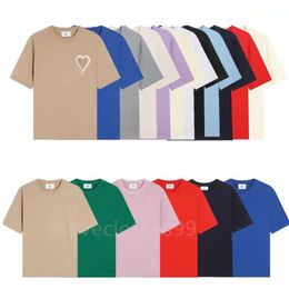 Couple Half Sleeve Age Reducing Sports Tees Pullover Thin Shirts Top Clothes Paris New Tone-On-Tone Love Embroidery Fashion Street Casual Round Neck Cotton Lovers