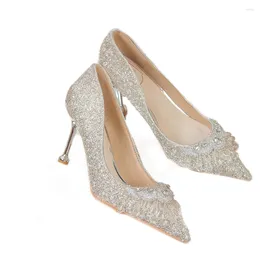 Dress Clear Stilettos 463 Shoes Crystal Tassel French Sier Heels Wedding Women Bridal Slim High-End Feel Bridesmaid 40494