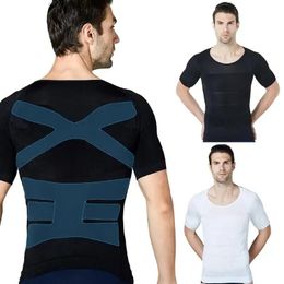 Mens Chest Compression Shirt Top Slimming Shapewear Fat Burn Fitness Top Posture Vest Male Belly Abdomen Slim Undershirts Tank 240315