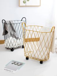 Baskets Home Gold Dirty Laundry Basket Metal Storage Baskets Baby Toy Clothes Bucket with Handle Large Capacity Storages Home