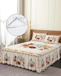 Bed Skirt Thanksgiving Fall Pumpkin Elastic Fitted Bedspread With Pillowcases Mattress Cover Bedding Set Sheet