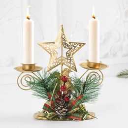 Christmas Wrought Iron Candlestick Santa Claus Snowflake Star Elk Tree Candle Holder Home Xmas Year Table Ornament 240301