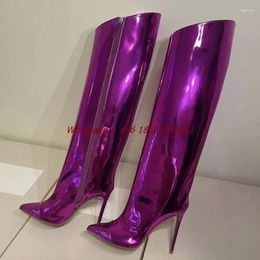 Boots Pointed Toe Stiletto Solid Colour Laser Leather Knee-High Large Size Versatile Sexy Women's