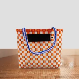 Baskets Handmade Wicker Basket Bag with Handle, Straw, Fruit Storage, Shopping Handbag, Woven Rattan, Picnic Beach Bag, Fashion