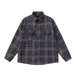 Men's Casual Shirts Woolen Plaid Retro Shirt Cardigan For Men Thickened Coat Checkerboard Hiphop Flannel Camisas Male Clothes Street Wear