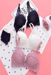 full lace beautiful young girls underwear set small 34 cotton cup bras with pad and panties deepv neck sexy women lingerie2255584