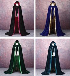 2020 New Cheap Elegant Hooded Wedding Cloak Winter Long Velvet Cape Lined With Satin bride4455420