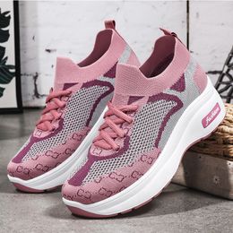 Women circular casual breathable anti slip clothing, elastic sports shoes, black woman lazy increase outdoor sports casual shoes Size 36-41