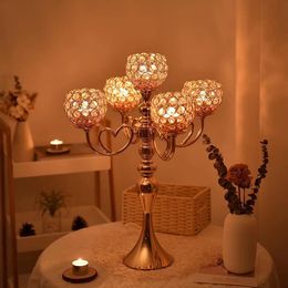 Wedding Table Centrepiece 5 Arm Candelabra Crystal Glass Column Candelabra Candle Holders Home Decor