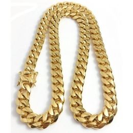 Stainless Steel Chains 18K Gold Plated High Polished Miami Cuban Link Necklace Men Punk 14mm Curb Chain Double Safety Clasp 18inch209I