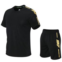 Summer Sports Mens Shorts and Tshirt Twopiece Running Fitness Short Sleeve Set Comfortable Breathable Casual Clothing 240228