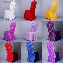 Chair Covers Simple 2022 Rose Stretch Chair Cover Wedding Hotel Restaurant Siamese Set Solid Color Dining Party Supplies Wholesale Stool Home L240315