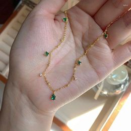 Pendant Necklaces Clavicle Chain For Female Korean Style Vintage Dainty Green Crystal Gold Color Choker Necklace On The Neck Women Jewelry