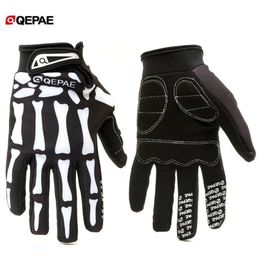 Qeqae Skeleton Pattern Unisex Full Finger Bicycle Cycling Motorcycle Motorbike Racing Riding Gloves Bike Glove for Women and Men 2313V