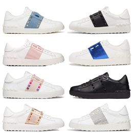 Luxury Fashion Womens Casual Open Sneaker Rivet Valenstinoy Designer Stud Shoes Pink Silver Gold White Black Sports Trainers Calfskin Leather Platform Sneakers