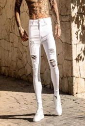 White Skinny Stylish Boy Friend Style Ripped Jeans For Mens Distressed Dilapidated Cowboy Brokenhole Jeans Stretch Blue Black 2108657545