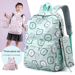 School Bags Junior High Schoolbag Three-piece Set Cartoon Print Waterproof Girls Backpack Primary Student Pen Bag